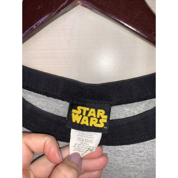 Vintage Star Wars 90s Y2K Death Star Ty Fighter Graphic Ringer Tee Mens XL Shirt - Picture 3 of 9